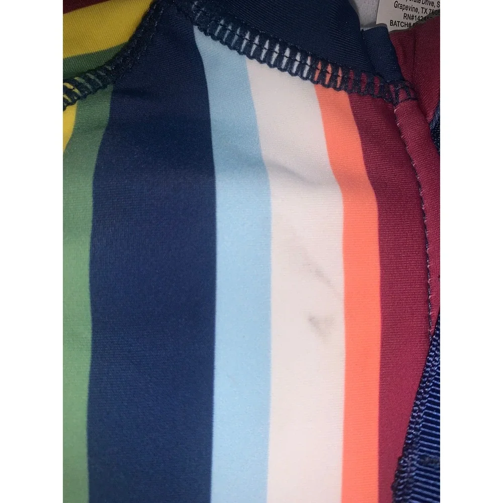 RuffleButts Girls Sunset Stripe LS One Piece Rash Guard Swim 16 NEW - flaws